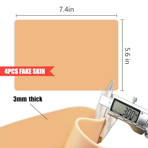 3MM Tattoo Fake Skin Grip Tape Wrap - Tattoo Skin Practice Kit 4Pcs 7.4" x 5.6" Silicone Tattoo Practice Skins and 12Pcs Tattoo Machine Wrap Tattoo Supplies and Equipment