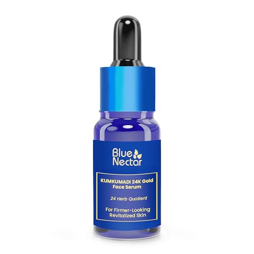 Blue Nectar 24K Gold Serum with Pure Kumkumadi Oil for Face | Ayurvedic Collagen Face Serum for Skin Tightening & Natural Radiance (24 Herbs, 0.33Fl Oz)