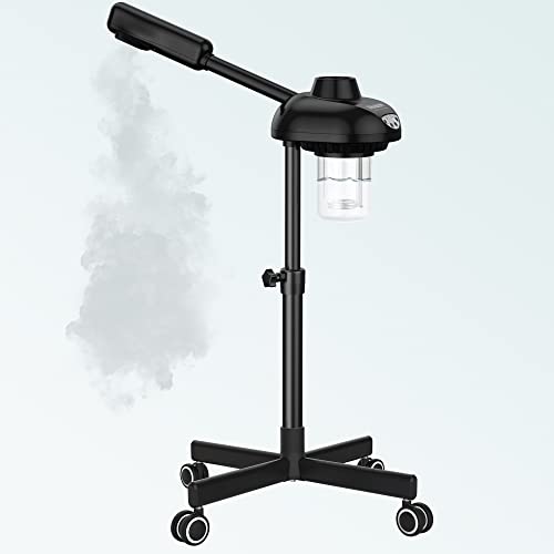 TASALON Steamer on Wheels for Professional Skin Rejuvenation, Facial Steamer Kit for Home, Spa, Clinic - Warm Mist, Ozone Face Humidifier - Pore Opener and Cleanser-Black