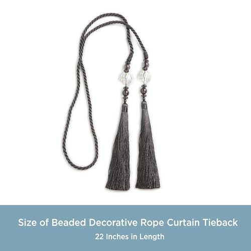Kenney KN99712 Small Decorative 22" Beaded Rope Tassel Tieback for Curtains and Drapes, 1-Pack, Charcoal