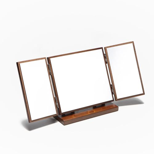 1pc Wood Dressing Table Mirror Wooden Three Mirrors Indoor Desktop Make up Vanity Carved Vanity Makeup Standing Desk Makeup