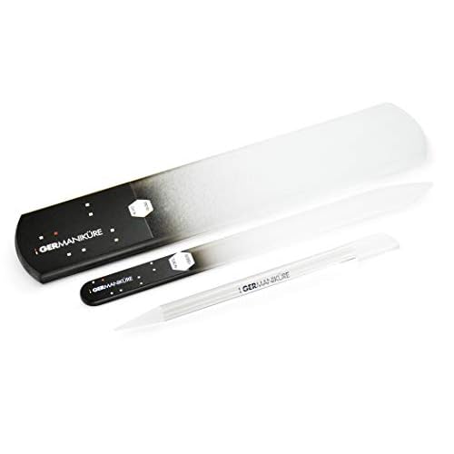 GERMANIKURE Glass Nail File Set in Fitted Cases- Ethically Made in Czech Republic - Permanently Etched Fingernail File, Small Travel File, Cuticle Remover