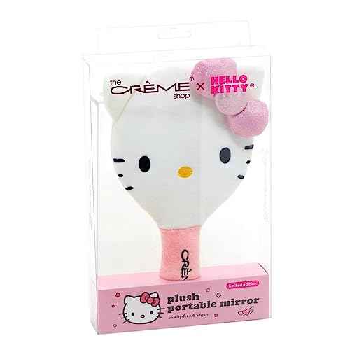 The Cr?me Shop X Hello Kitty Limited Edition Plush Portable Mirror - Genuine Sanrio - Soft Plush Covering - Glass Mirror - Embroidered Features - Sparkly Pink Bow - Ideal for Hello Kitty Lovers