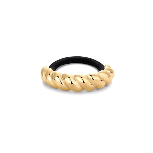 PAVOI 14K Yellow Gold Plated Waterproof Chunky Croissant Metal Hair Cuff for Women - Stainless Steel Statement Ponytail Cuff Fashion Accessories - Twisted Stretchy Gold Hair Ties for Ponytails