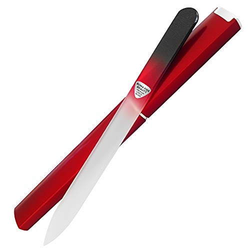 Bona Fide Beauty Czech Glass Nail File for Natural Nails (Black Red), 1Pc Crystal Nail Filer with Case Made in The EU