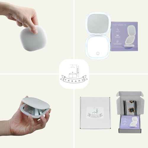 Makeup Mirror with Lights - Dual-Sided White LED Pocket Mirror, 1X/5X Magnifying Travel Mirror, 3 Light Modes, Rechargeable Handheld Mirror for On-The-Go Makeup, Grooming, and Gifts