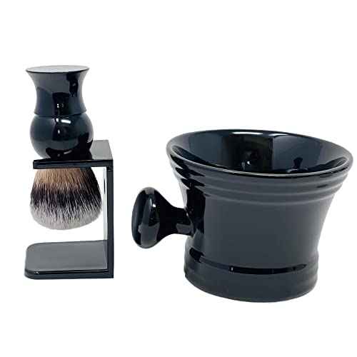 G.B.S Stylish Grooming Shaving Set for Wet Shaving Boxed Ceramic Black Shaving Soap Bowl/Mug with Knob Handle