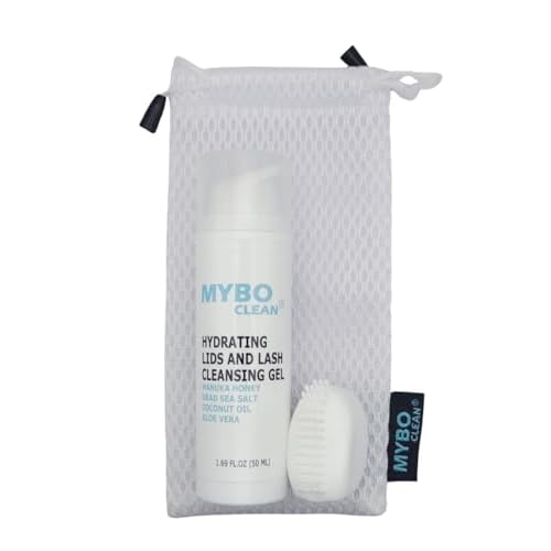 Mybo Clean Eyelid Cleansing Brush for Sensitive Skin (1 Pc) + Hydrating Lids and Lash Cleansing Gel (1Pc) + Travel Bag Ideal for Gentle Cleansing of the Eyelids On the Go