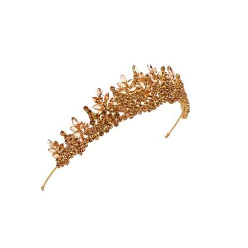 LIMELIA Women's Tiara for Henna Wedding Party|Glitter Hair Accessories for Bridal Birthday Pageant Prom Halloween Costume Christmas Party, Princess Crown|Crystal Stone-Honey