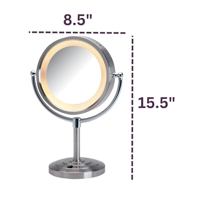 JERDON Lighted Tabletop Makeup Mirror - LED Lighted Vanity Mirror with 1X and 5X Magnification in Nickel Finish - Model HL745NC