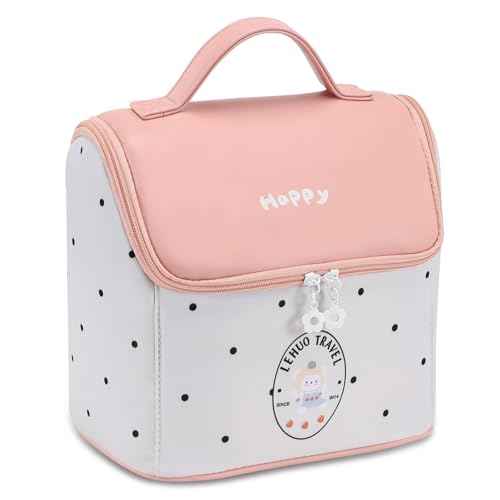 RIGHT AWAY Travel Makeup Bag, Large Capacity Cosmetic Bags for Women,Portable Make Up Case Organizer Waterproof Travel Toiletry Bag with Handle and Divider£¨Pink£©