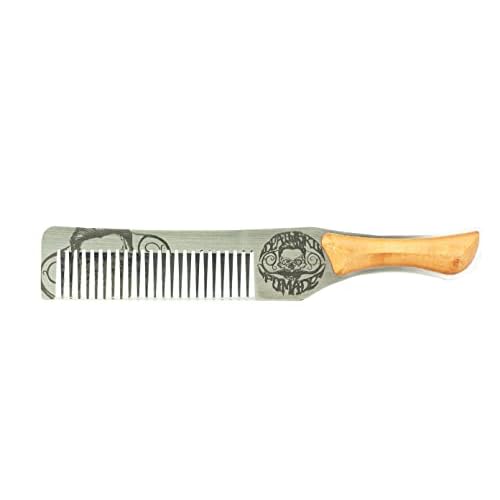 Death Grip Steel Metal Handcrafted Wood Handle Hair Comb | Perfect for Styling Pompadour | Men's Beard & Handlebar Mustache - Small Comb Not A Brush