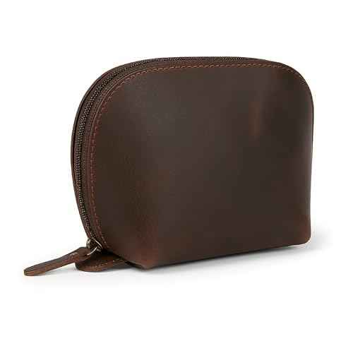 Leather Cosmetic Bags Make Up Bags for Women - Handmade Makeup Case Small Makeup Bags Jewelry Coin Pouch, Toiletry Bag for Men, Travel Cosmetic Pouch For Purse Brown