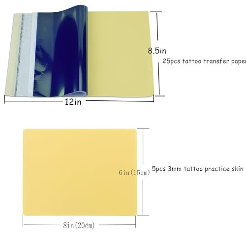 Tattoo Practice Skins 3MM with Transfer Paper,30Pcs Thick Fake Skin and Stencil Paper Kit Includes 25Pcs Tattoo Papers and 5Pcs Double Sided Blank Tattoos Skin Practice 3mm