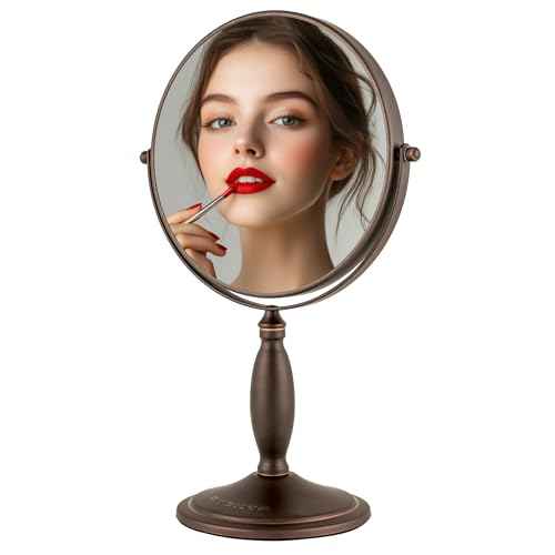 OVENTE 8'' Tabletop Makeup Mirror with 1X/7X Magnification, 360¡Æ Swivel Design and Double-Sided Free-Standing Vanity Mirror Perfect for Dresser, Bedroom and Office Desk, Antique Bronze MNLAT80ABZ1X7X