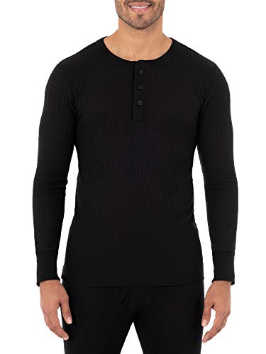 Fruit of the Loom Men's Recycled Waffle Thermal Underwear Henley Top (1 and 2 Packs), Black/Navy, 5X-Large