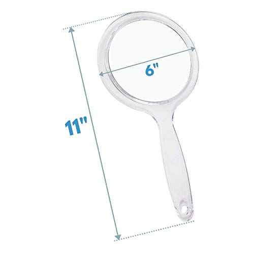 RUCCI Round Hand Held Magnifying Makeup Mirror 10X 1X Clear Acrylic Double-Sided Mirror with Handle Personal Mirror for Women (Round 5 Inch)