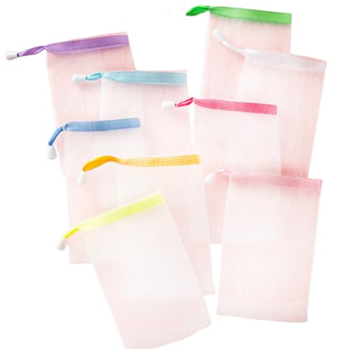 20 Pcs Exfoliating Mesh Soap Pouch Drawstring Foam Bag Soap Saver Sack Soap Foaming Net for Face Washing Color Random