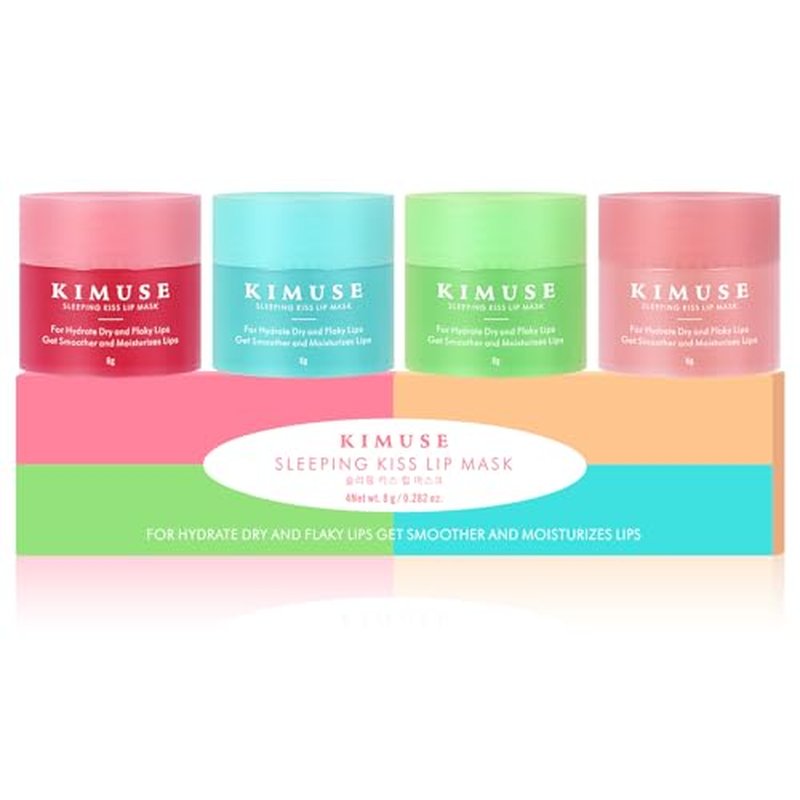 KIMUSE Lip Mask Set, 4PCS Lip Sleeping Mask Overnight Treatment Lip Care Products, Moisturize & Nourish, Cracked Dry Lips, Intense Hydration with Shea Butter (SET)