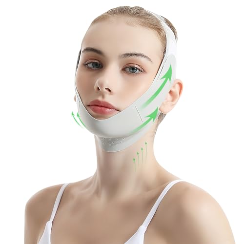 Reusable Facial Lifting Belt, V Line Lifting Mask with Chin Strap for Sleeping, Jaw Exerciser V-Shaped Double Chin Reducer, Jawline Shaper with Adjustable Straps