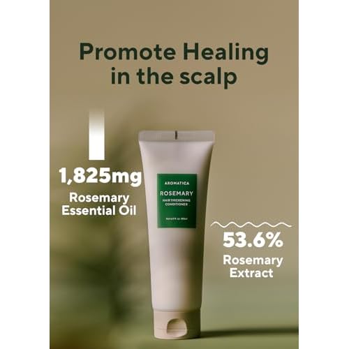 AROMATICA Rosemary Hair Thickening Conditioner, Korean Hair Care Vegan Natural Conditioner for Damaged Hair and Dry Hair - Moisturizing Non Toxic Hair Products for Men and Women (6.0 fl.oz)
