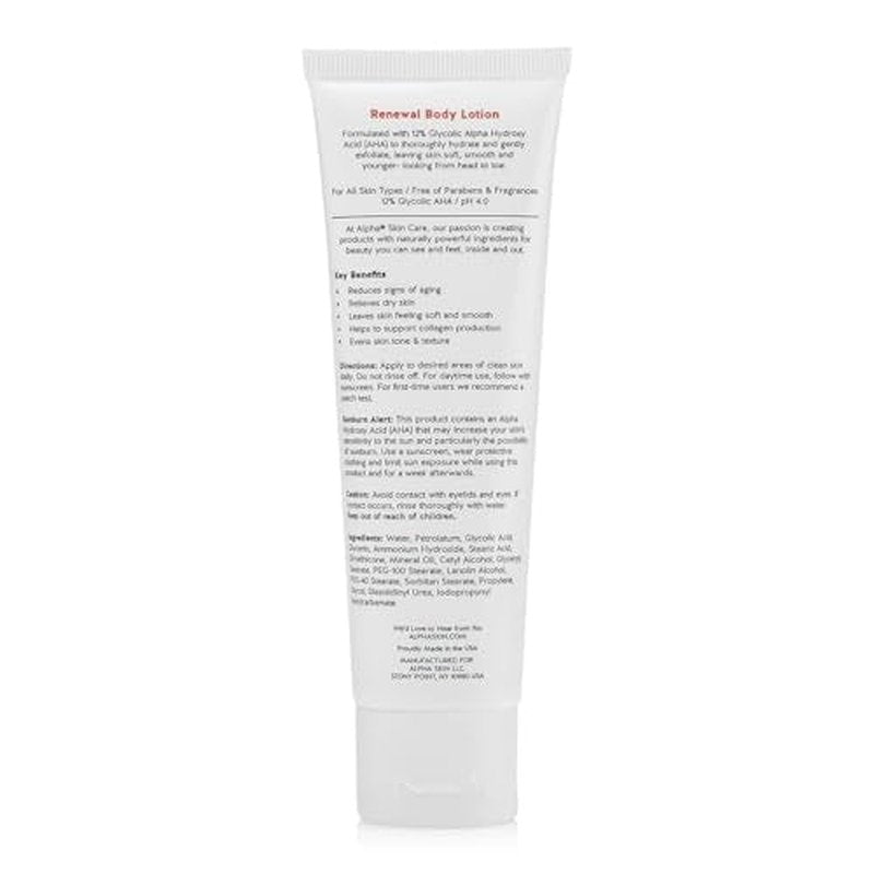 Alpha Skin Care Revitalizing Body Lotion, 12% Glycolic AHA, Simple & Effective Daily Moisturizer Hydroxy Acid, Hydrates & Exfoliates for Soft, Smooth Skin, Anti-Aging, Travel Size, 3 Oz