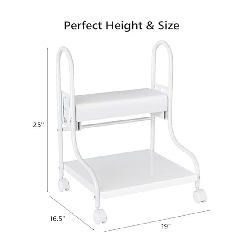 OmySalon Pedicure Cart Foot Bath Trolley, Adjustable Height Salon Trolley with PU Cushion, Portable Nail Esthetician Cart for Manicure & Foot Massage, Beauty Spa Supplies with Locking Wheels (White)