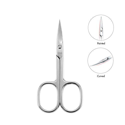 LIVINGO Premium Manicure Scissors Multi-purpose Stainless Steel Cuticle Pedicure Beauty Grooming Kit for Nail, Eyebrow, Eyelash, Dry Skin Curved Blade 3.5 inch