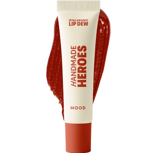 Handmade Heroes 100% Natural Vegan Tinted Lip Gloss with Hyaluronic Acid - Lightweight Moisturizing Soft Lipstick for Dry Lips - Mood (Dark Red)