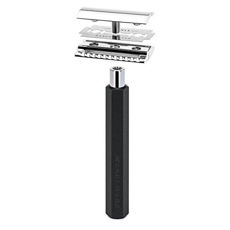 M?HLE HEXAGON Graphite Double Edge Safety Razor (Closed Comb) For Men - Perfect for Every Day Use, Barbershop Quality Close Smooth Shave