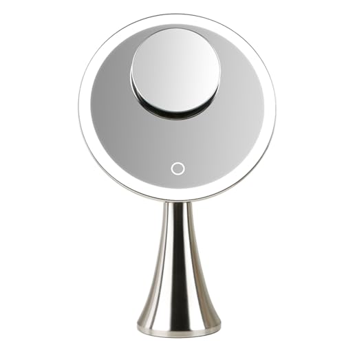 Surdy 9" Lighted Makeup Mirror, 5x/10x Dual Magnifying Mirror w/ 3 Color, Brightness Adjustable,360¡Æ Rotation, 4000 mAh Rechargeable, Women Gift, Vanity Mirror