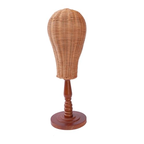 Rattan Mannequin Head with Wooden Base for Wig and Hat Display