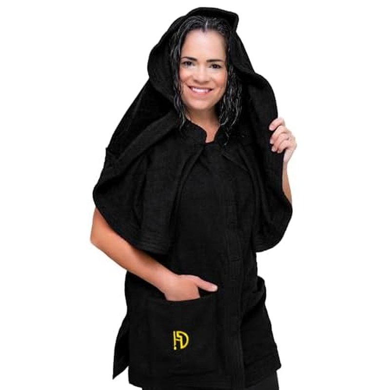 2-In-1 Protective Wearable Garment with Integrated Hair Drying Towel, White-Black, S/M L/XL 2XL/3XL, Unisex
