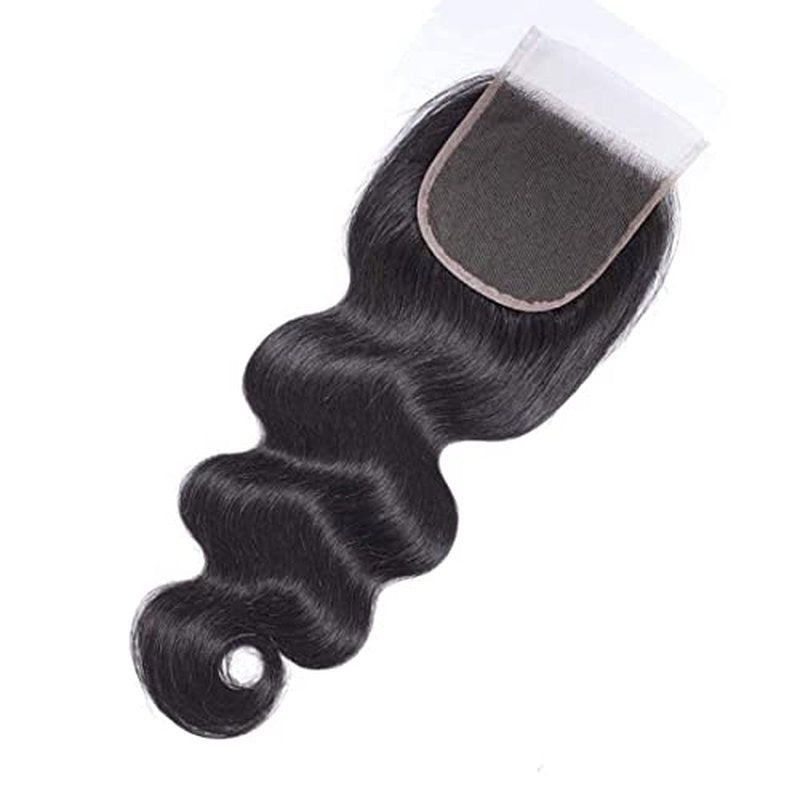 Nadula Hair 12A Body Wave 4x4 lace Closure Free Part, 100% Unprocessed Brazilian Human Virgin Hair Top Swiss Lace Closure with Baby Hair Natural Black Color 16 inch