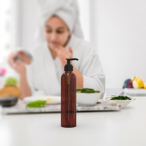 BRIGHTFROM Lotion Pump Bottles, Empty 8 OZ, BPA-Free Refillable Plastic Containers, Amber with Black Dispenser for - Soap, Shampoo, Lotions, Liquid Body Soap, Creams and Massage Oil (2 Pack)