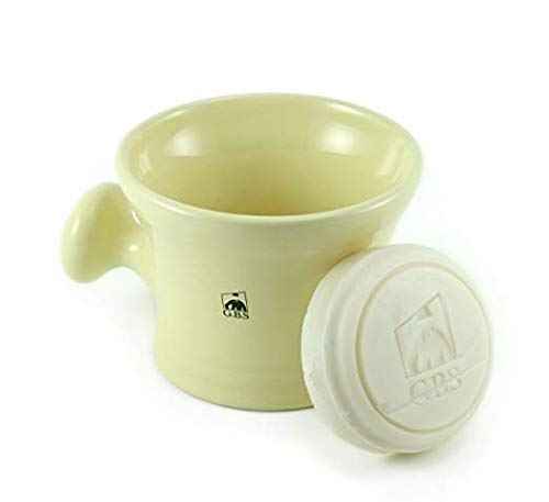 G.B.S Heavy Duty Ceramic Shaving Bowl/Mug Strong Pommel Handle -3 Oz All Natural Soap Included, Accessory for Soaps and Creams- for Wet Shave Lovers (Ivory)