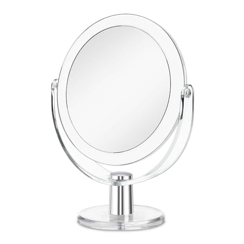 Vanity Makeup Mirror with Stand, 1X/15X Magnification Double Sided 360 Degree Swivel, Portable Table Desk Counter top Magnifying Mirror, Tabletop Bathroom Shaving Mirror, 6.25 Inch