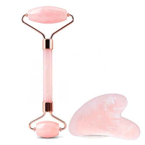 Gua Sha Facial Massage Tool and Roller Set, Facial Massager for Face, Neck, Arms, Eyes, Reduce Puffiness, Improve Wrinkles, Daily Self-Care Gift for Men and Women Emerald Green Pink White