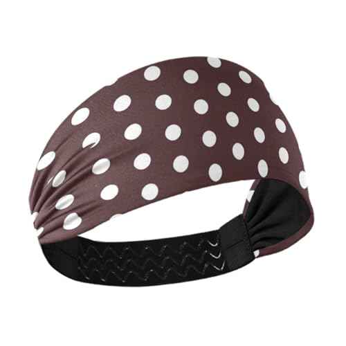 Polka Dots Brown White Headband for Women Hair Non Slip, Soft Elastic Hair Bands Fashion Wide Headbands for Exercise Yoga Workout