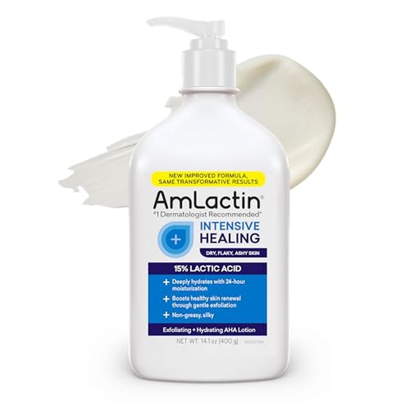 AmLactin Intensive Healing Body Lotion - Therapeutic Lotion for Extremely Dry Skin - No-Scrub Exfoliator and Moisturizer with 15% Lactic Acid AHA and Ceramides, 14.1 oz (Packaging May Vary)?