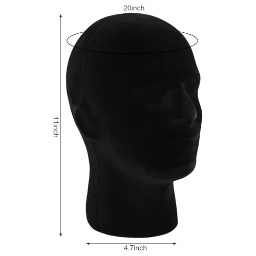 2 Pack Black Mannequin Head Stand, Velvet Male Manikin Head Wig Stand, Foam Head for Wigs, Hats, Glasses, Masks