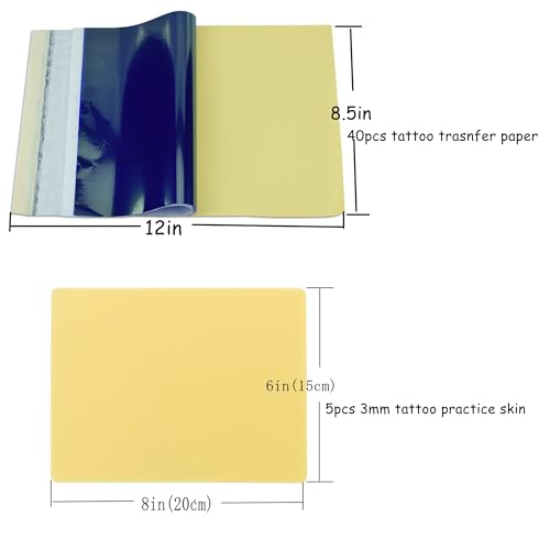 Tattoo Practice Skins 3MM with Transfer Paper,45Pcs Thick Fake Skin and Stencil Paper Kit Includes 40Pcs Tattoo Papers and 5Pcs Double Sided Blank Tattoos Skin Practice 3mm
