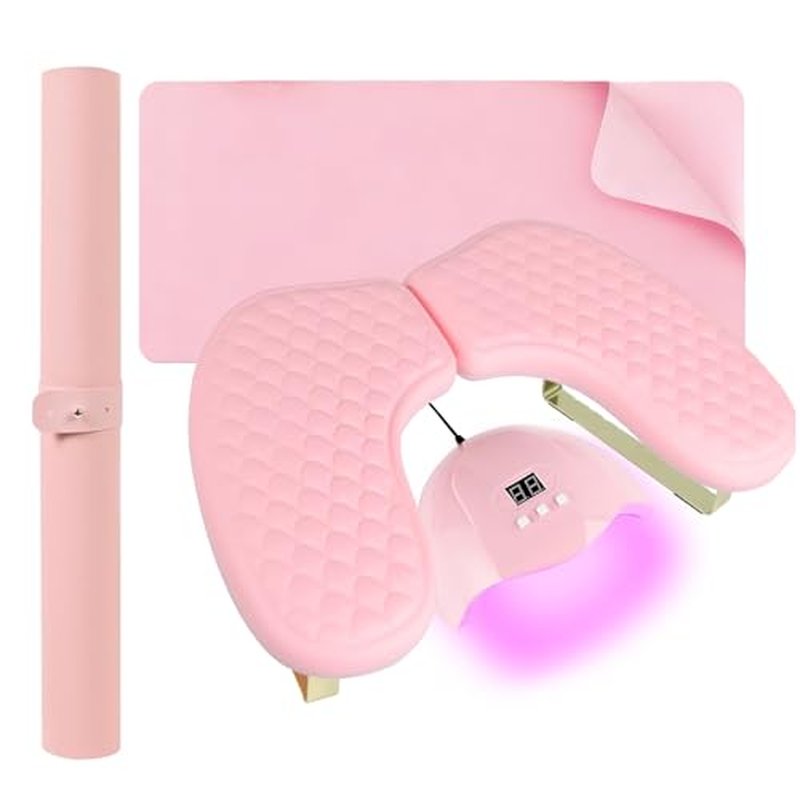 Arm Rest for Nails,U-shaped Manicure Nail Hand Rest Pillow Cushion,Foldable PU Leather Nail Tech Arm Rest for Nails Tech,Foot Hand Rest (Pink)