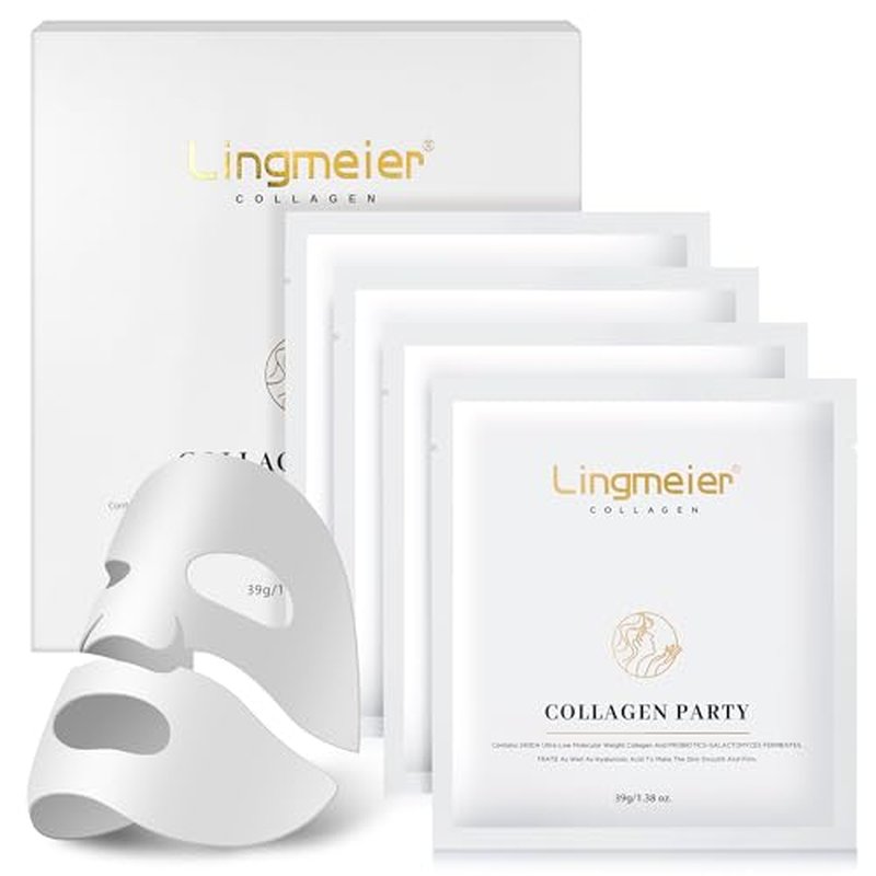 Marine Hydrolyzed Collagen Face Mask, 80,000ppm, with Hyaluronic Acid, Overnight Gel Sheet for Deep Moisture, Sensitive Skin Formula