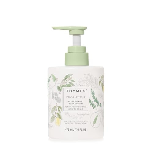 Thymes Large Replenishing Body Lotion - Moisturizing Body Lotion for Dry Skin - Scented with Notes of Eucalyptus Oil, Lemon, Petitgrain, Bergamot, Lemongrass, & Lush Fir (Eucalyptus, 16 fl oz)