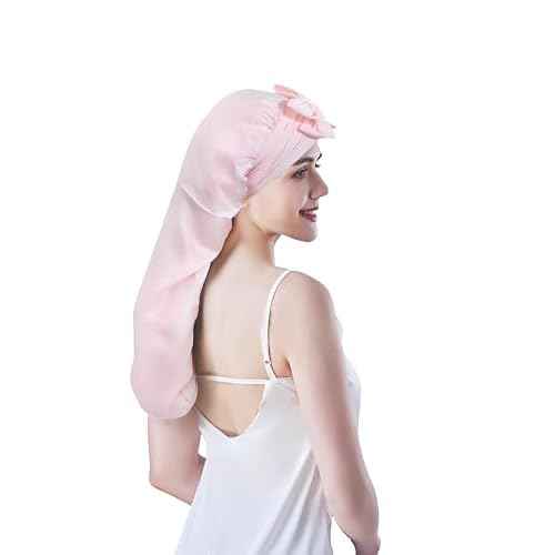 Cocheng Mulberry Silk Bonnet for Sleeping Long Silk Cap for Curly Hair Braids Bonnet for Women Sleep Cap with Tie Band