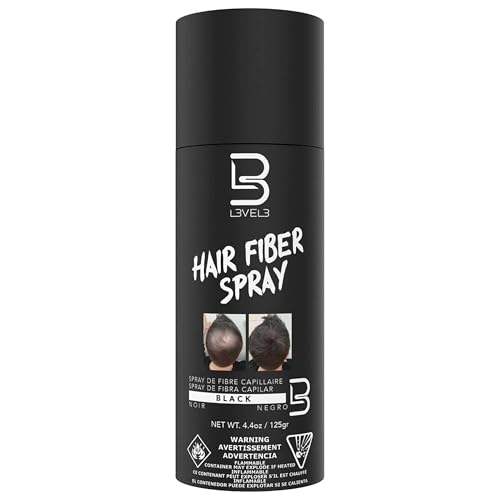 L3 Level 3 Black Hair Fiber Spray - Covers Bald Spots & Thinning Hair - Instant Gray Coverage & Thicker Hair Appearance