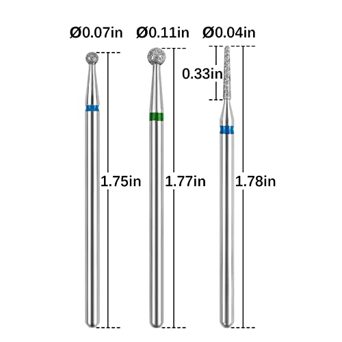 Cuticle Drill Bit,Cuticle Drill Bits for nails 3pcs Diamond Nail Drill Bits for 3/32''Electric Nail File Machine Pedicure Tool