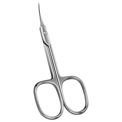 CGBE Cuticle Scissors Extra Fine Curved Blade, Super Slim Manicure Scissors for Cuticles Professional Small Scissors with Precise Pointed Tip Grooming Blades, Eyebrow, Eyelash, and Dry Skin - Silvery