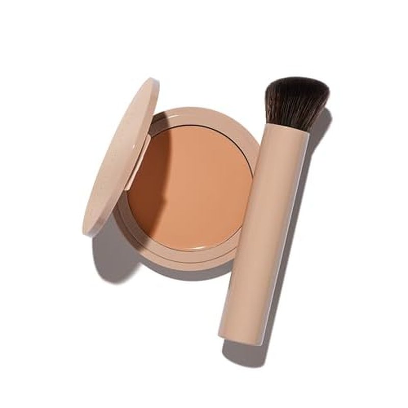 No Makeup Makeup Long-Lasting Lightweight Foundation & Brush Duo | Cruelty-Free, Fragrance-Free, Buildable, Transfer-Proof Makeup (Light Medium)